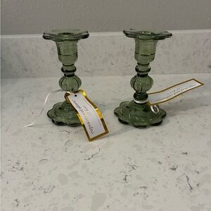 cupcakes & cashmere Green Glass Candle Holders